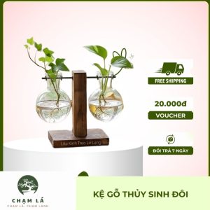 Kệ Gỗ Thủy Sinh Đôi | Chạm Lá