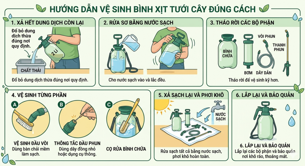 vệ sinh bình xịt tưới cây đúng cách